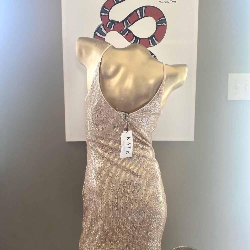 Gold Sequin Stretch Mini Dress - Picture 4 of 5